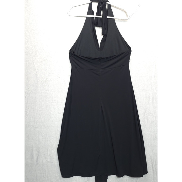 Z Studio Halter Dress Babydoll Embellished Open Back Deep V Neck Women 16 Black - Picture 3 of 15